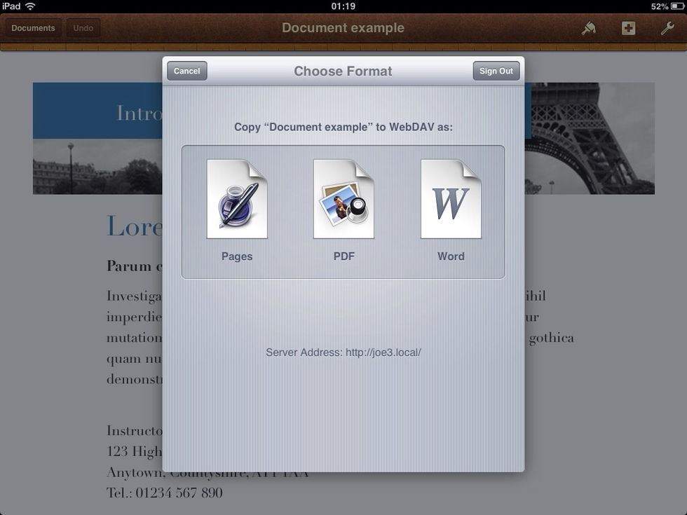 Once the student's iPad has connected to the teacher's iPad , they will be given the choice of which file type they send to Documents Pro on the teacher's iPad .