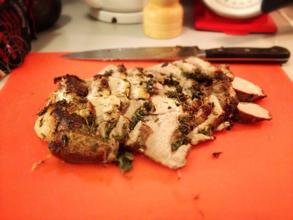 Once the tenderloin has reached the desired temperature, let it rest a couple of minutes and then slice it.