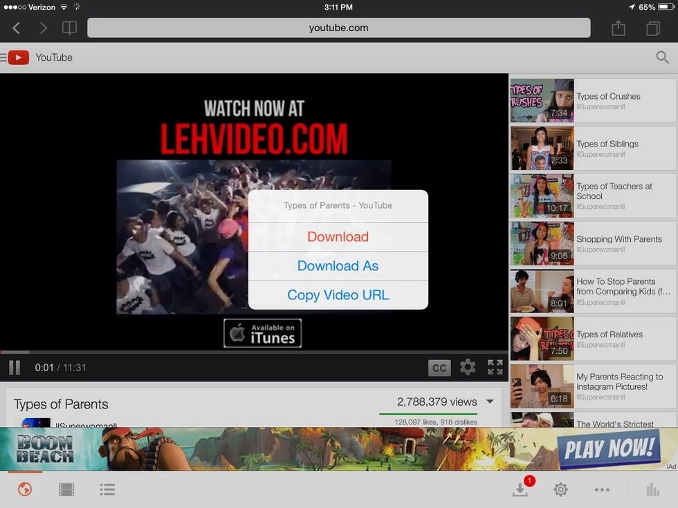 Once the video starts this should come up tap on download and it will start to download