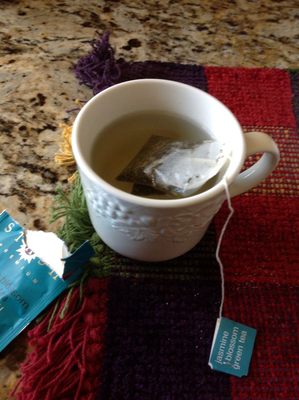 Once the water is boiling, pour it into the mug. I used about one cup of water.