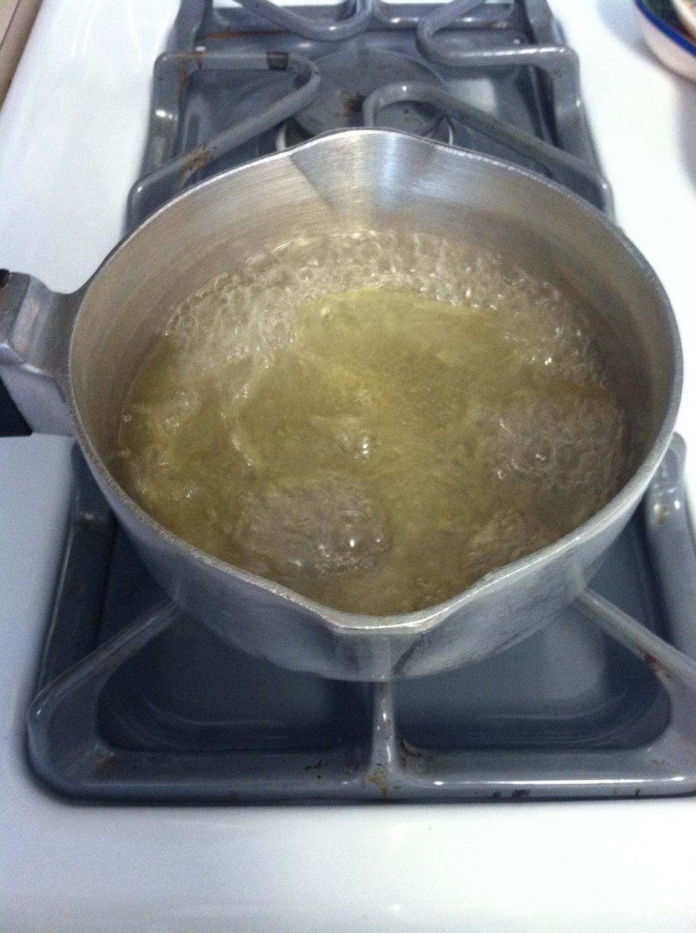 Once the water/oil is boiled, pour into the dry ingredients