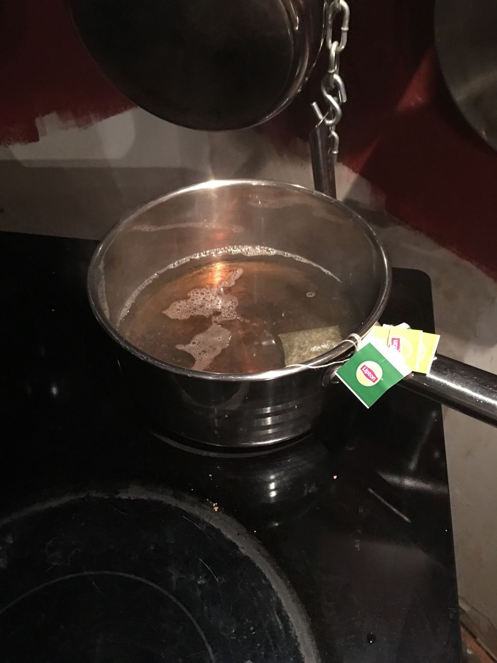Once the water starts to boil out the tea bags in and let brew