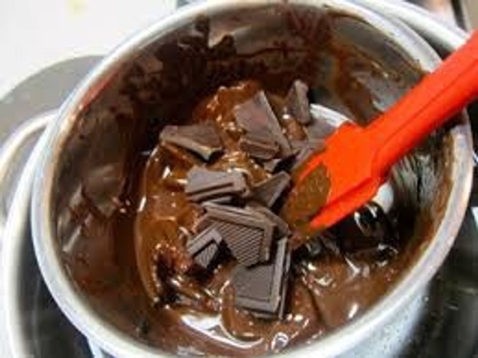 Once there done baking bring them out and let them cool also roll them into vanilla sugar.  After that start melting the chocolate.