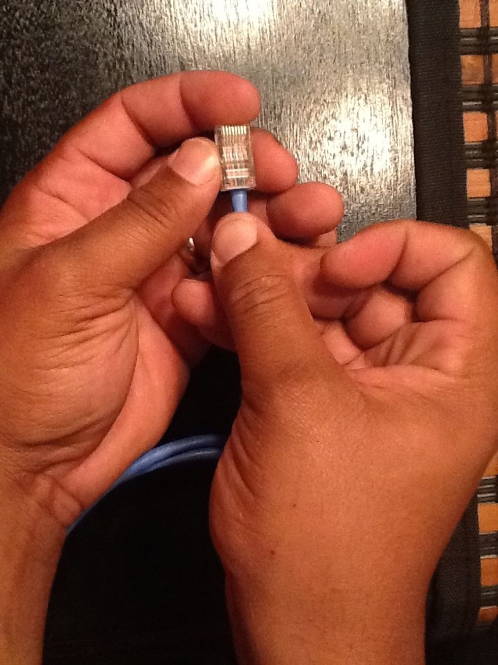 Once they are cut , make sure to not lose the paddern of the pinout, with the mod plug with the plastic lock catch on the bottom slide into your RJ45.