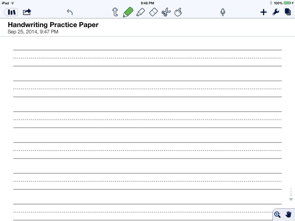 Once they have chosen the file to import from Drive, this handwriting practice paper would open for them. You can enlarge by pinching with two fingers.