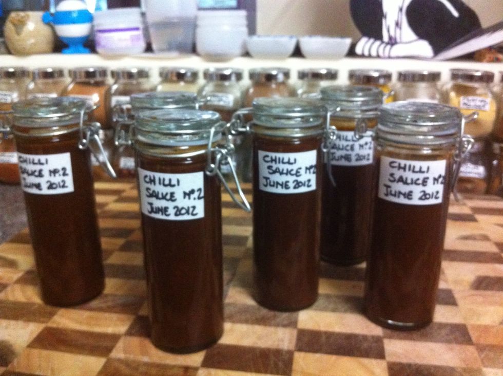 Once they've cooled down make some labels for them so you don't get chilli sauce confused with your chocolate sauce :-)