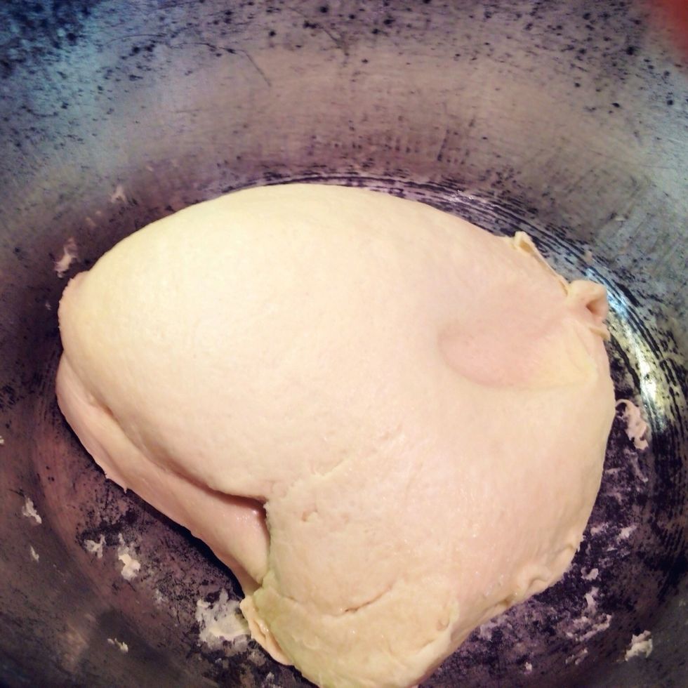 Once twice in size, punch down. Divide the dough into two halves.