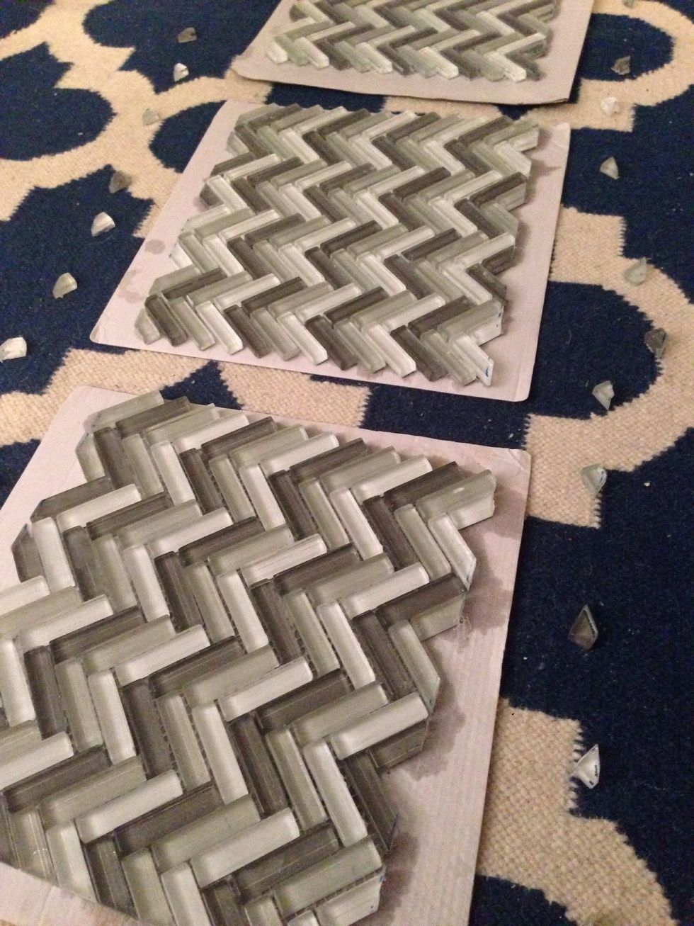 Once we cut off the edges we used the pieces to complete the pattern. We laid it out first to make the tiling quicker once the mortar was up.