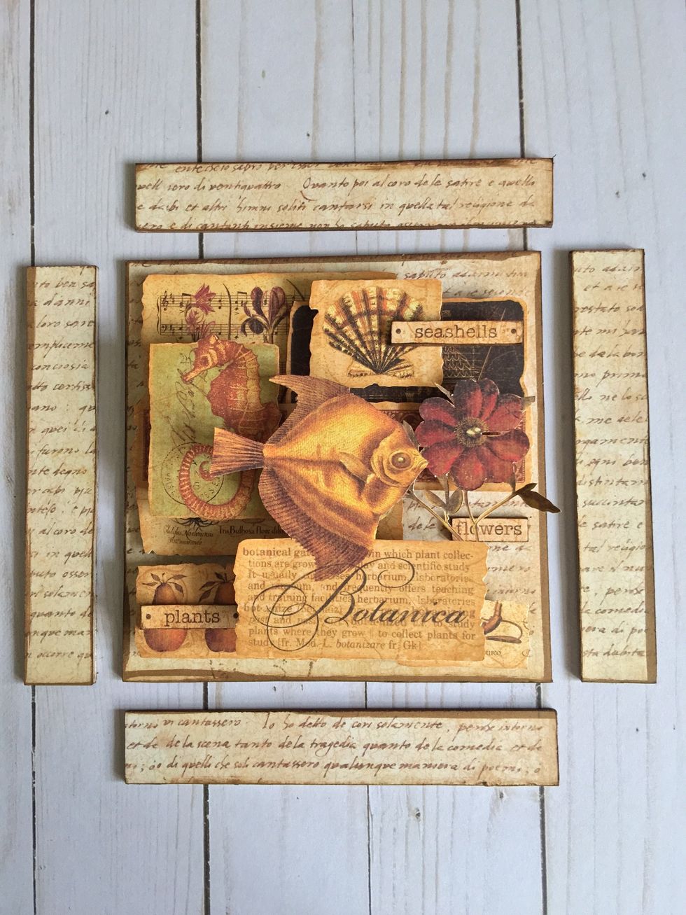 Once we have finished the design we will glue the sides of the shadow box. Cut the little excess of two of them so they fit perfectly.