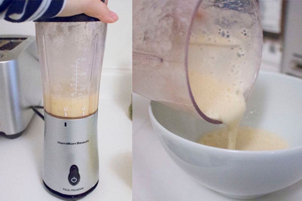 Once well blended, transfer your banana/egg mixture into a bowl.