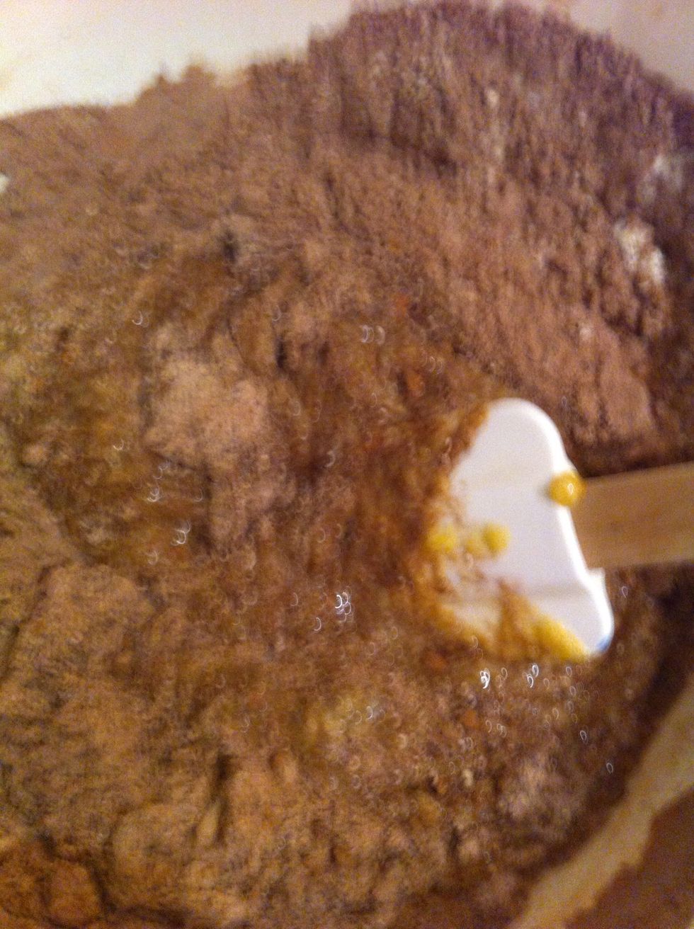 Once wet mix is all combined, add to dry ingredients and mix till well combined