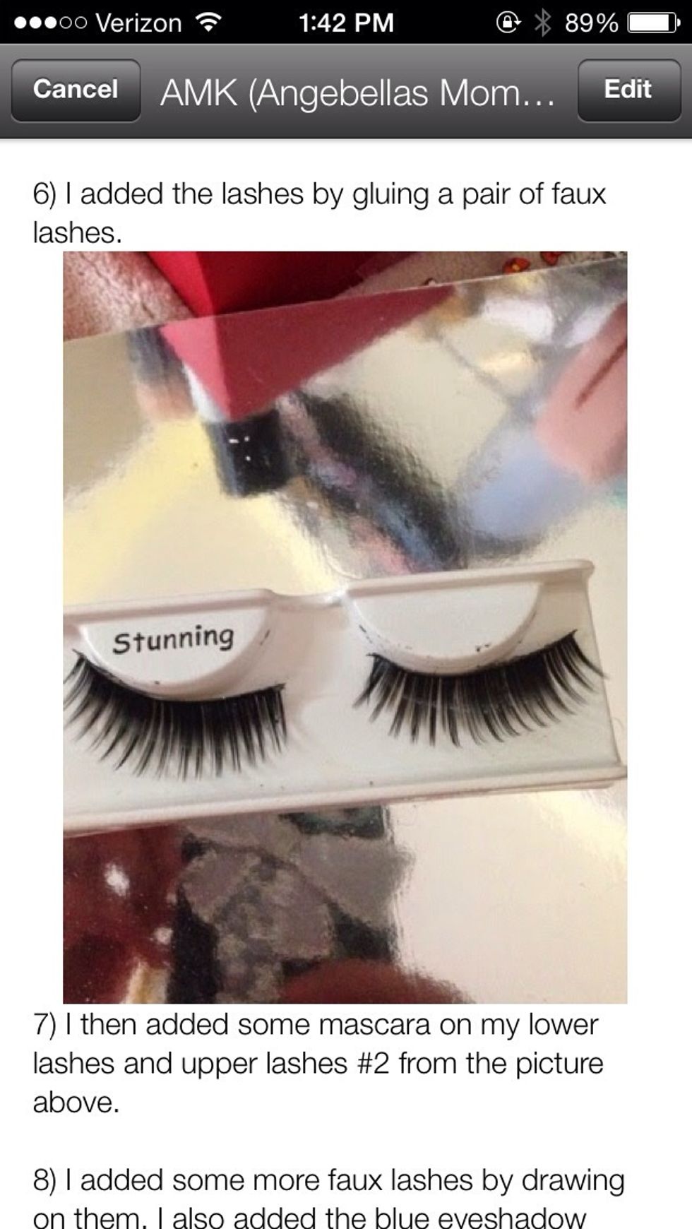 Once you are done, add your faux lashes just above your brows towards the end. Make sure it doesn't touch your brows or it will pull your hair out.