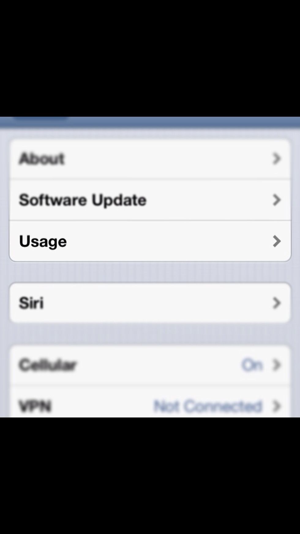 Once you are in the General Settings, you now want to *Tap* "USAGE".