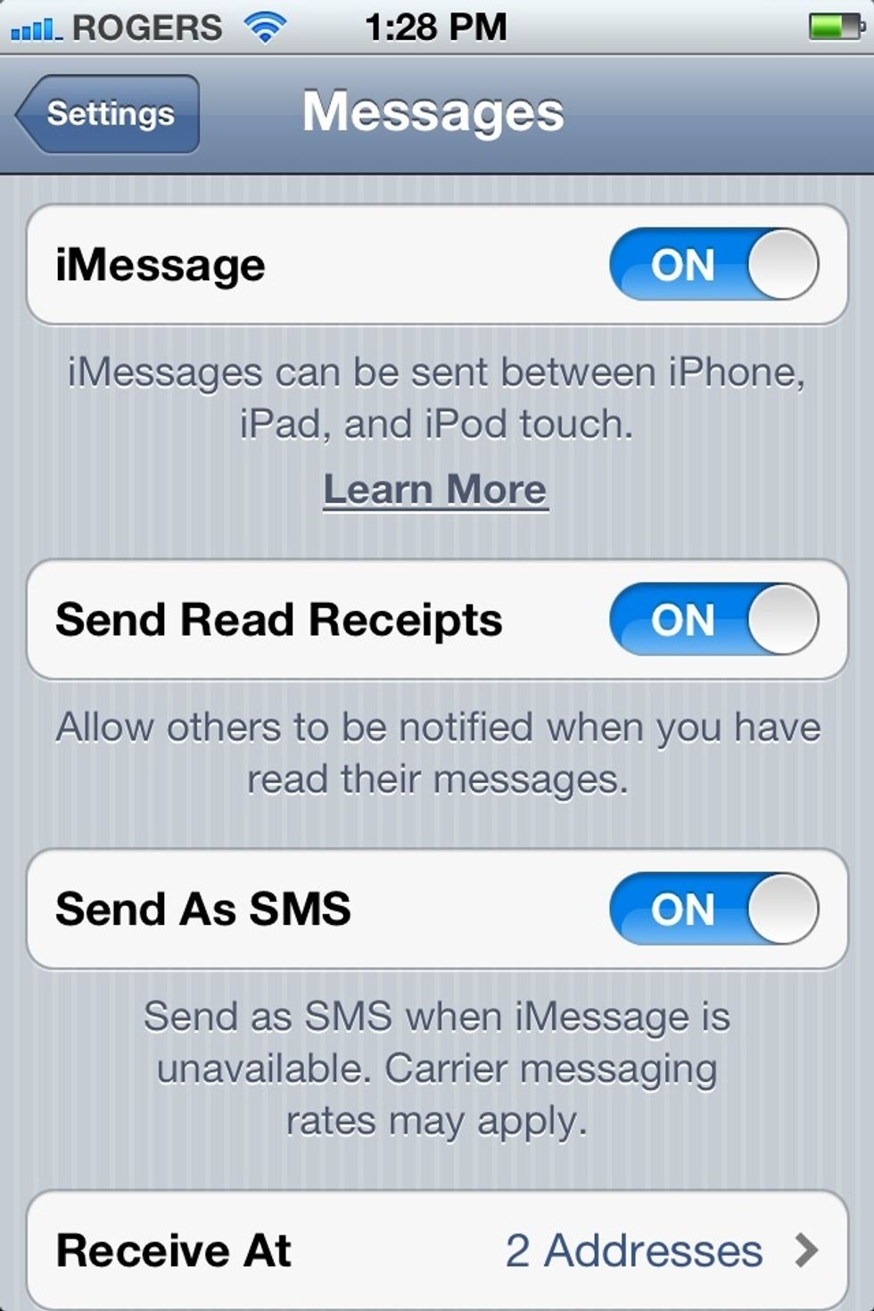 Once you are signed in, you'll be able to receive iMessages from other iOS devices at the address listed next to "Receive at".
