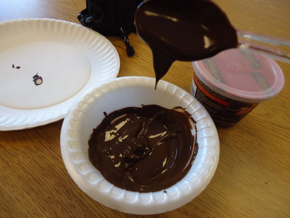 Once you check the chocolate and you steer it and the chocolate is glossy, the chocolate is ready.