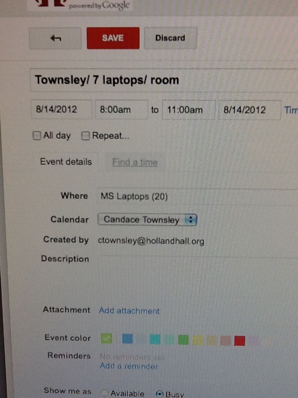 Once you click ADD, MS Laptops (20) will appear on the WHERE of your reservation screen.