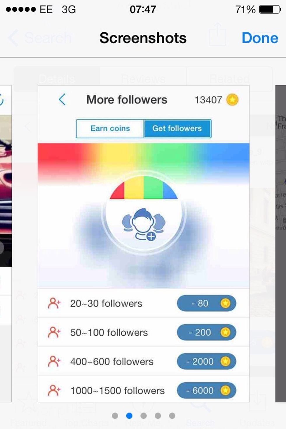 Once you downloaded the app, then you can either buy credits to get followers as shown here or if you scroll right now you'll see how to earn credits without spending a penny