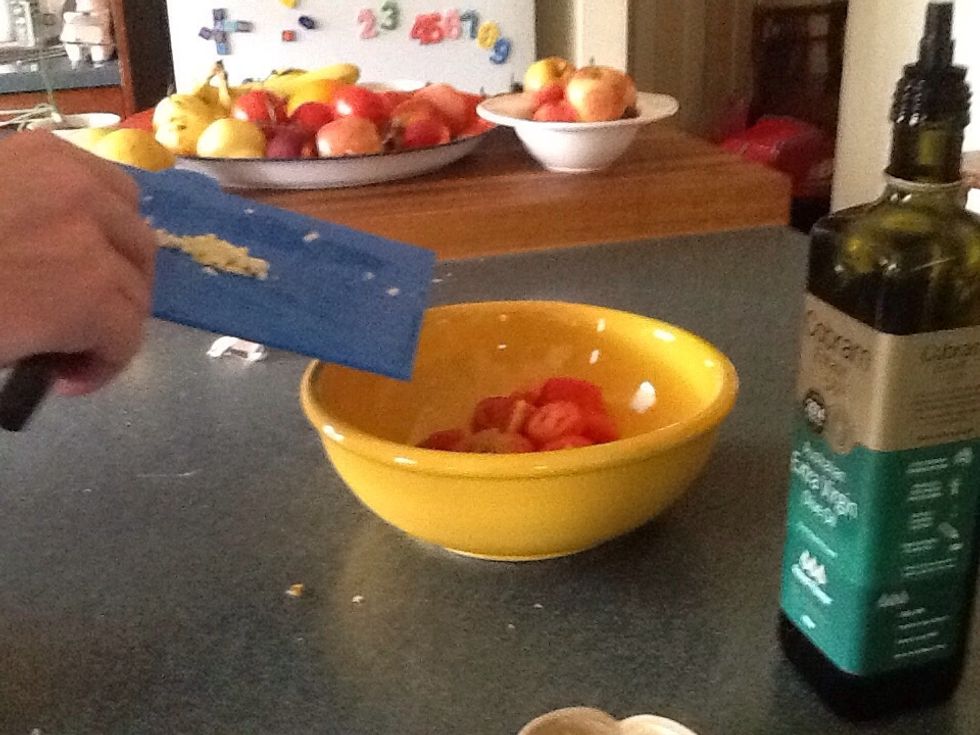 Once you finish chopping up your garlic pour them into the bowl