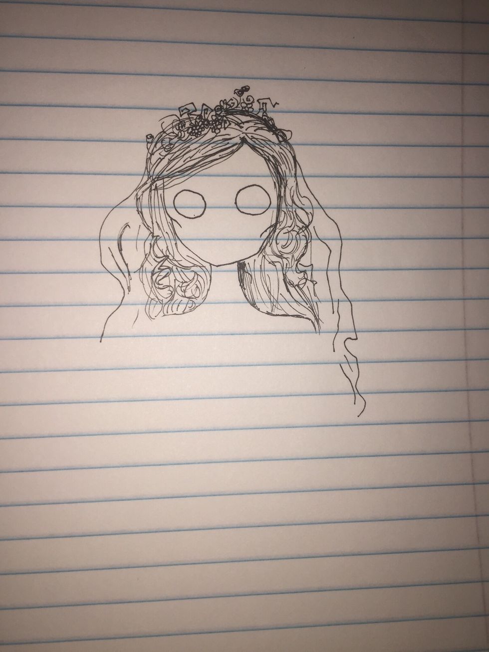 Once you finish her hair, add in a veil and two eyes, make sure your placement is accurate! Use guidelines if you need to.