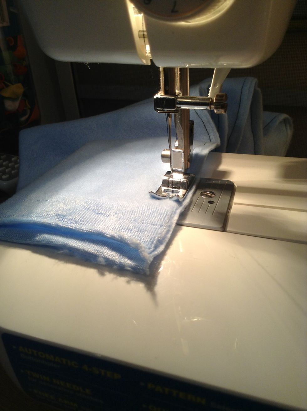 Once you get about this far, stop sewing. You need a little hole to turn the scarf inside out easier. If you need to, you can leave a bigger hole.