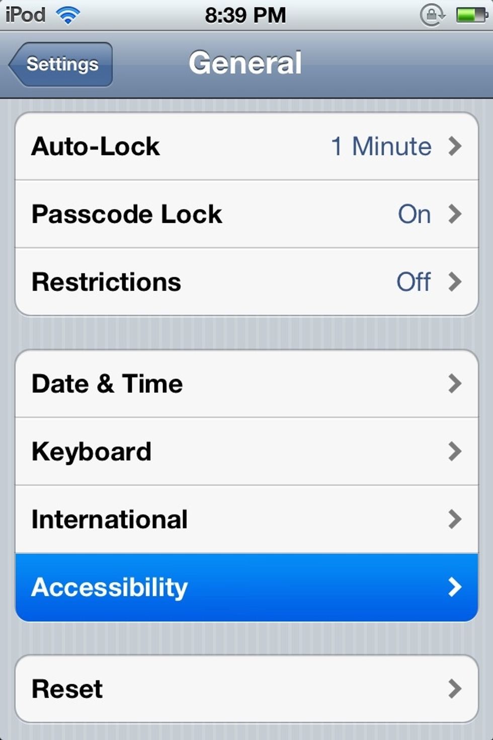 Once you go to general scroll down too accessibility and click on it.