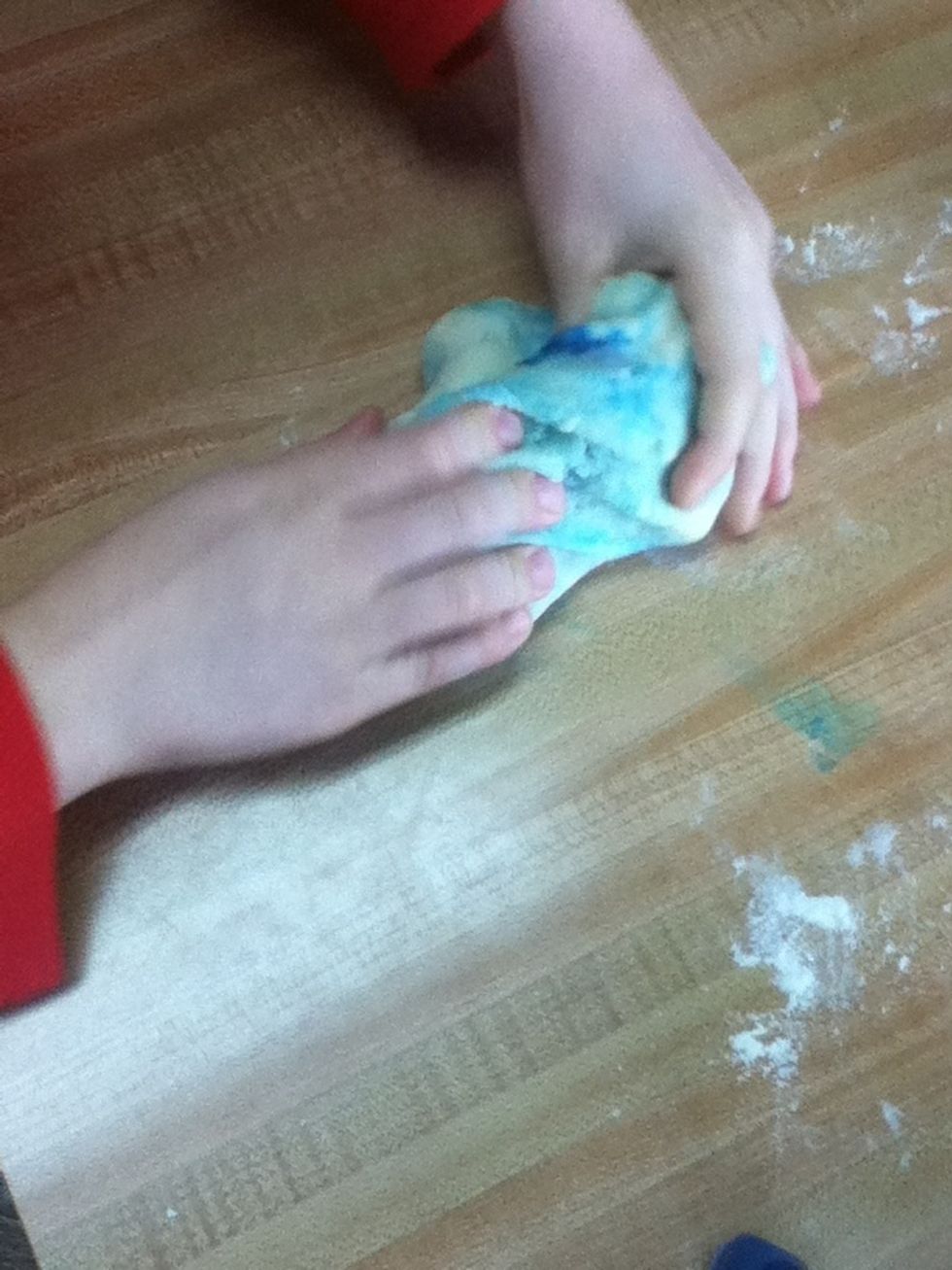 Once you have added the food coloring, knead until all color is mixed in