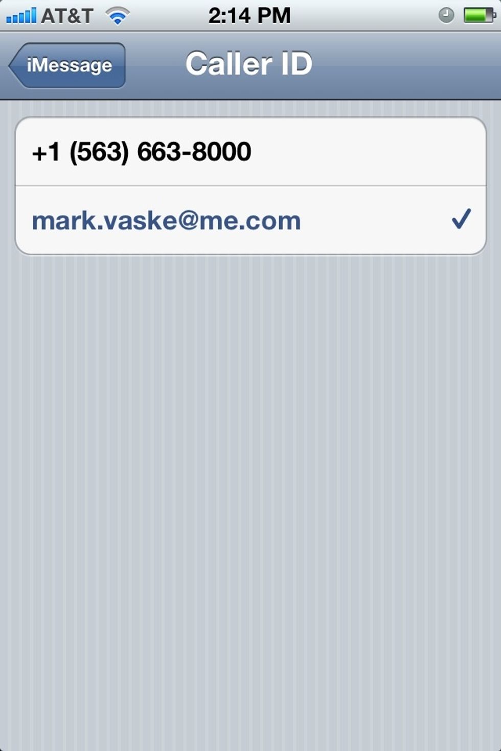 Once you  have added your email address change your Caller ID by tapping on "Caller ID" and then selecting your email address so it shows the checkmark as shown above.