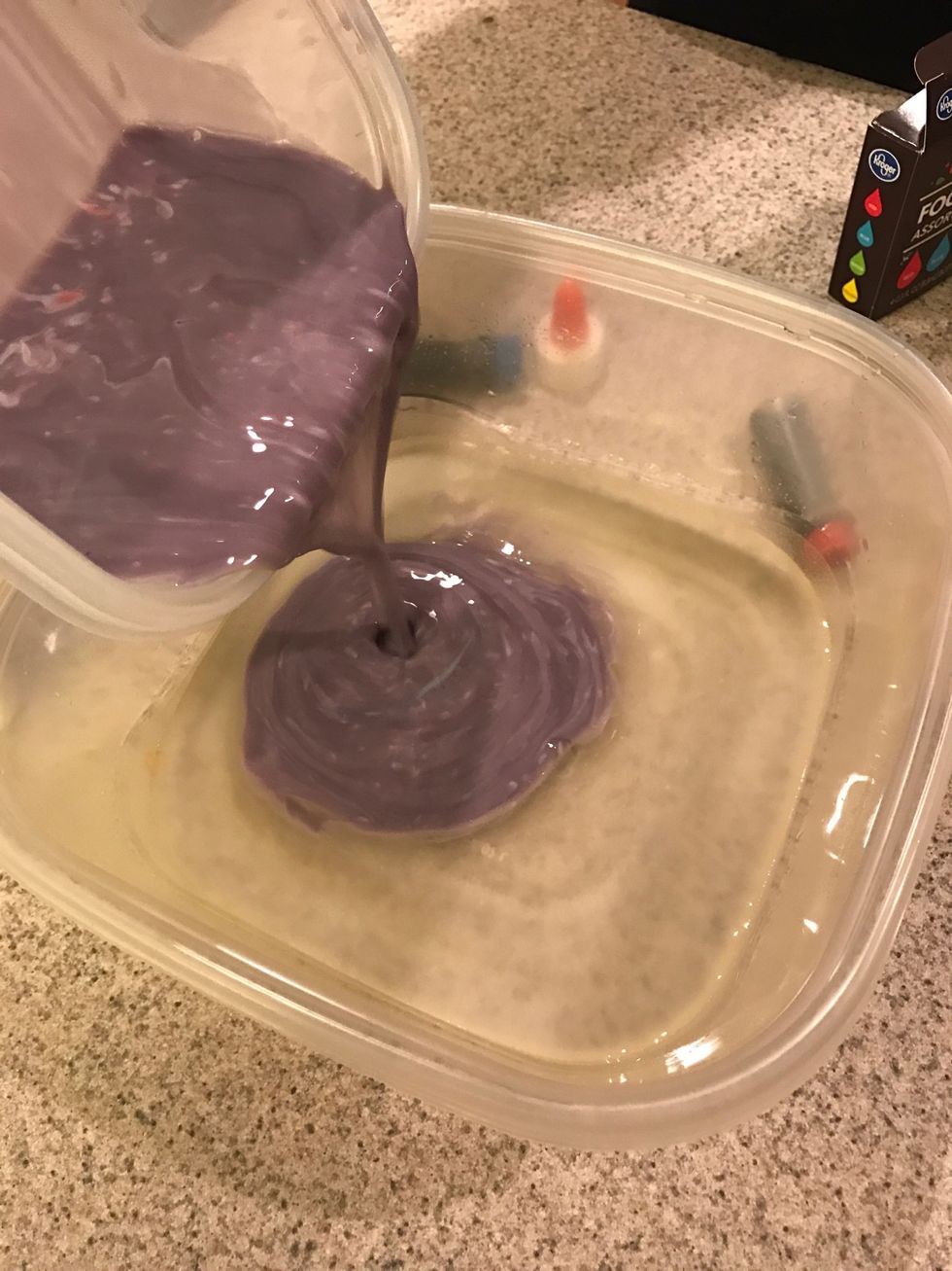 Once you have both bowls mixed completely , gradually pour your first solution into the other bowl.