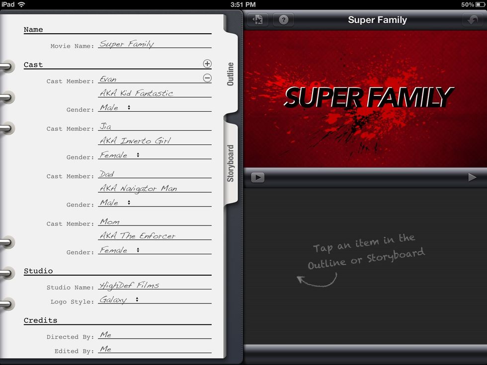Once you have chosen the trailer, click on the outline tab and enter information on each line by clicking on each line to add own information.