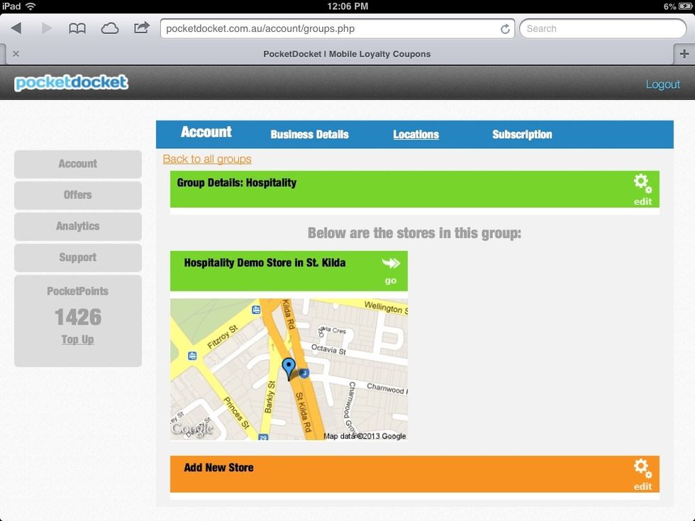 Once you have created a group, go into it to add and view stores for that group.