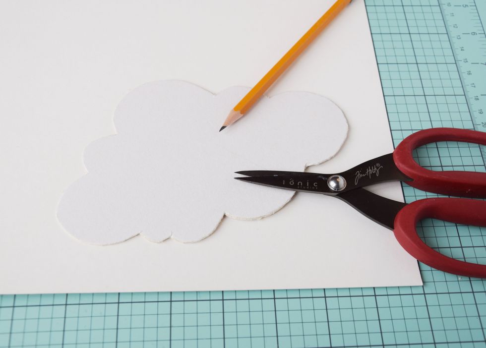 Once you have created a template in the shape of an cloud you will need to trace around it 2 times on your choice of patterned paper.