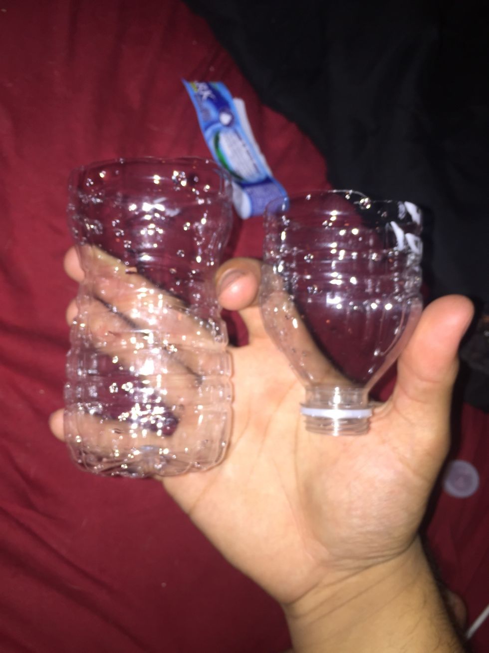 Once you have cut it off, you will have a base, which holds the dip spit and the top which serves as the funnel.