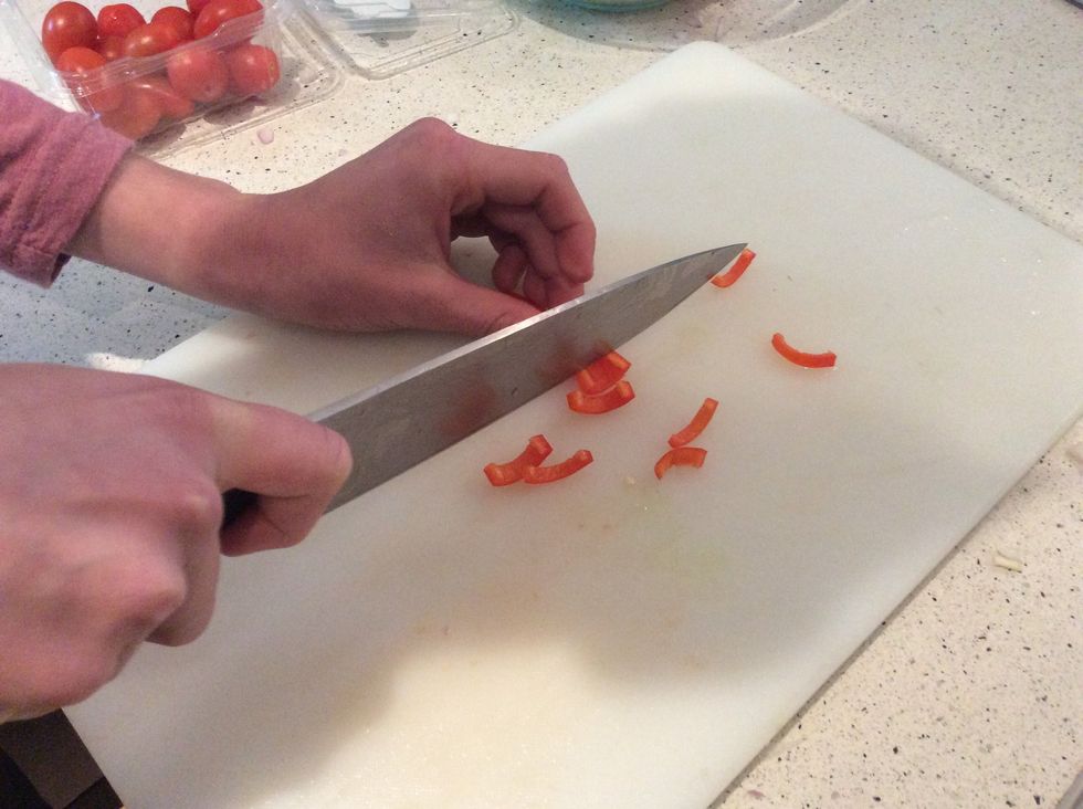 Once you have done that cut it into smaller pieces and slide them into the bowl.