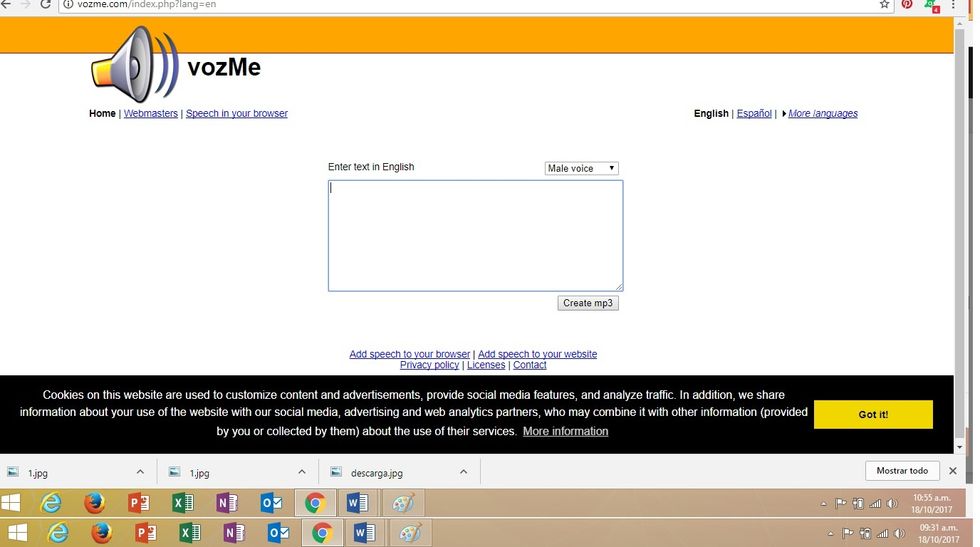 Once you have entered www.vozme.com/index.php?lang=en, you write or enter the text you want to transform into speech.