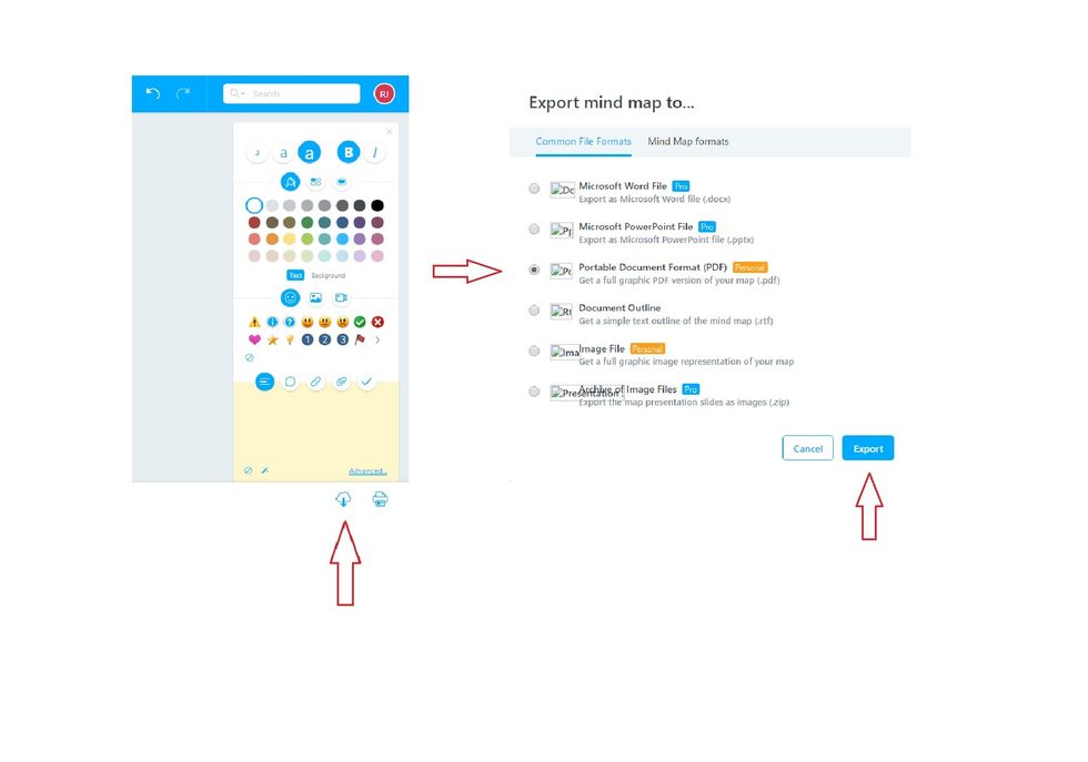 Once you have finished click on "Export" to save your work. After that choose the format you want and click on "Export"