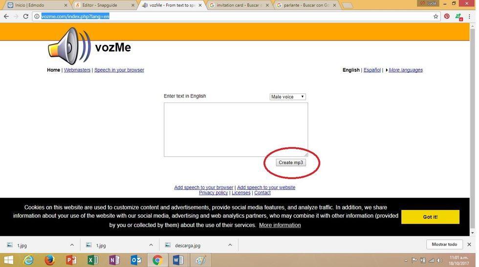 Once you have gone through the previous steps, clink on 'CREATE MP3'