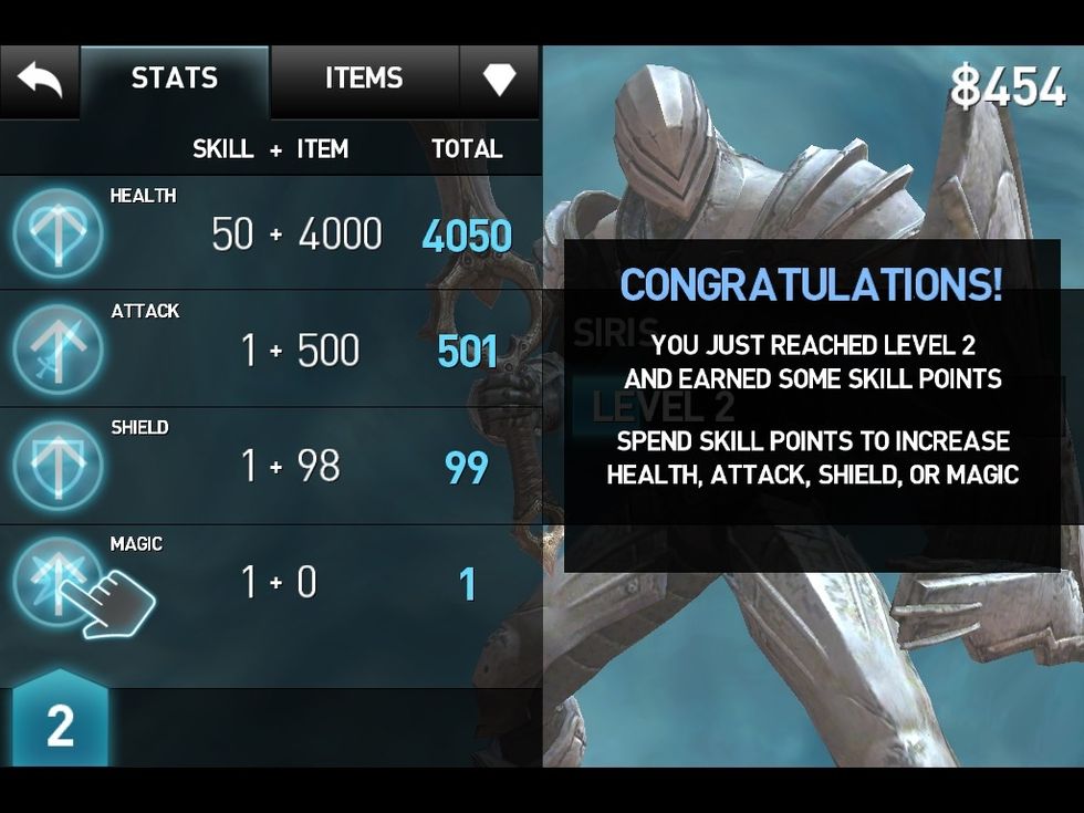 Once you have leveled up this screen will appear allowing you to either upgrade you health, attack, shield or magic, what you choose here may change how you are able to defeat bosses in the future