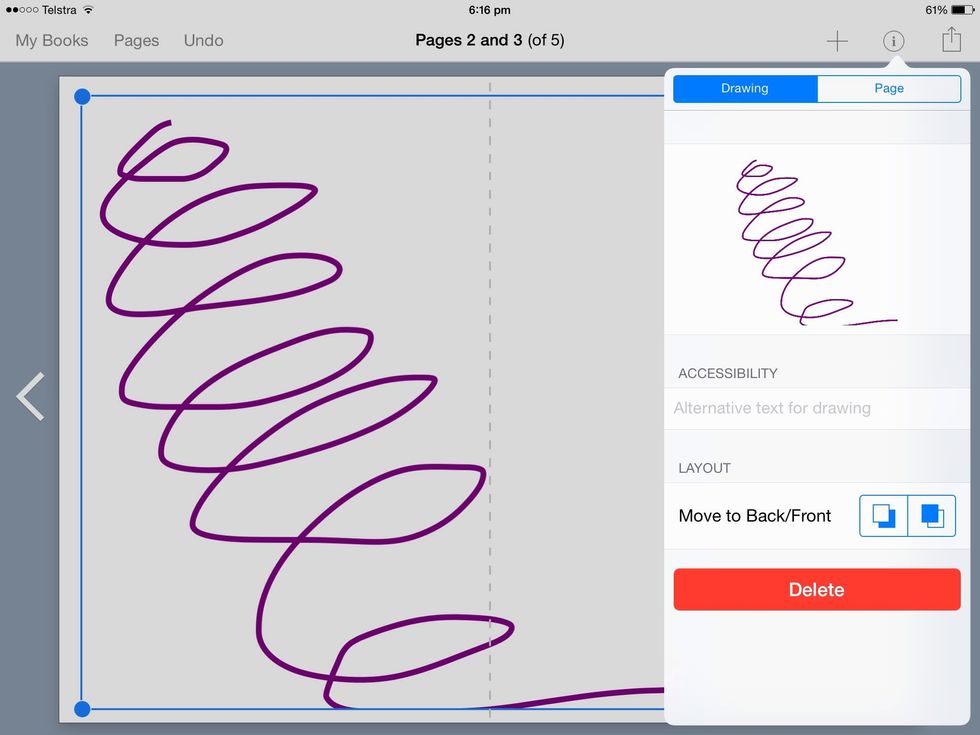 Once you have made a object .You can tap the object to move it. If you press the i button with a circle around it while the object has a blue Square and dots around it,you can delete it.