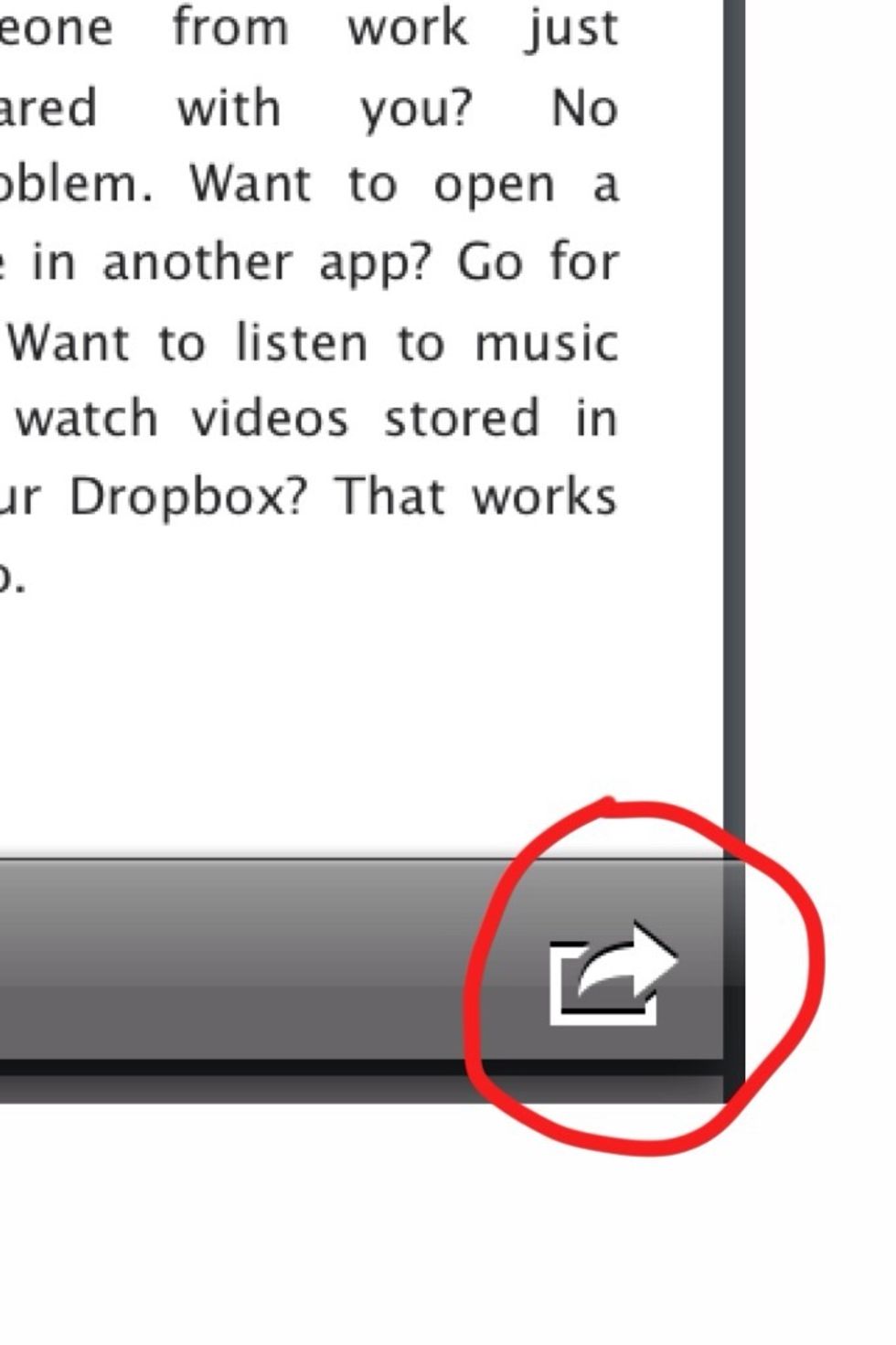 Once you have opened the document tap on the arrow with the square to open your options