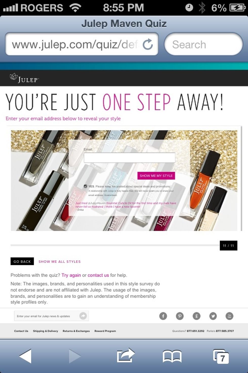 Once you have reached question 11, enter your email to find out which style you belong to.