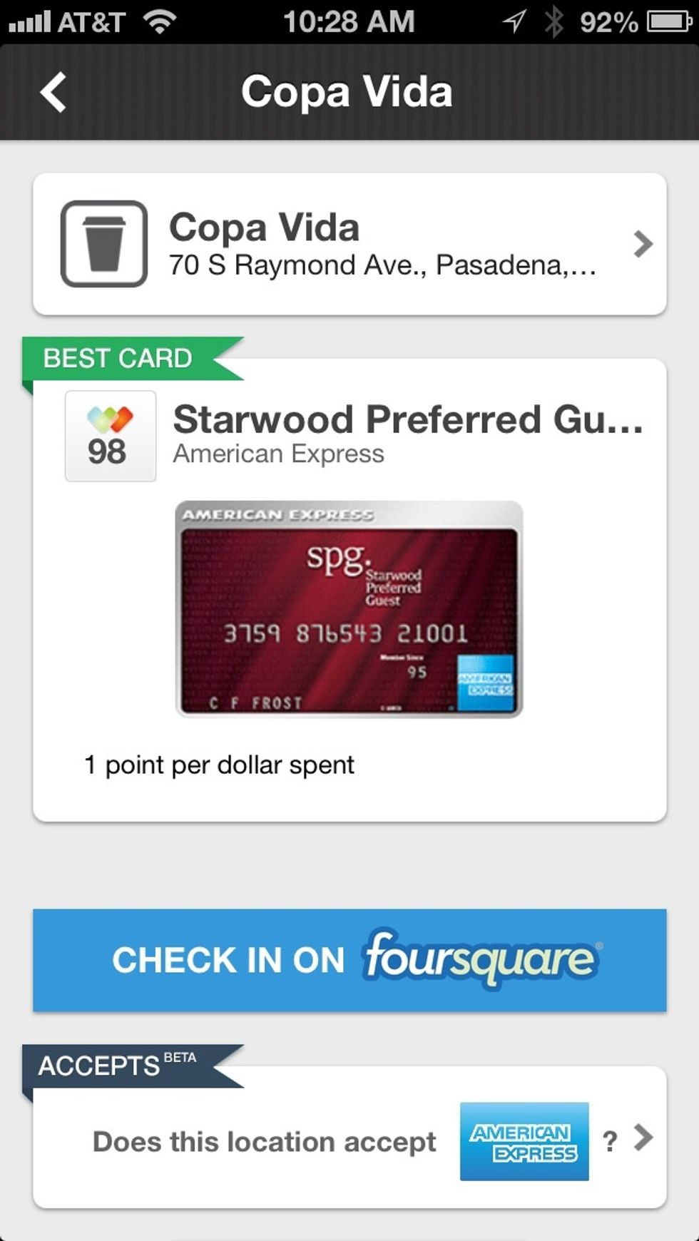 Once you have successfully logged in, the button will change to "Check In on Foursquare."