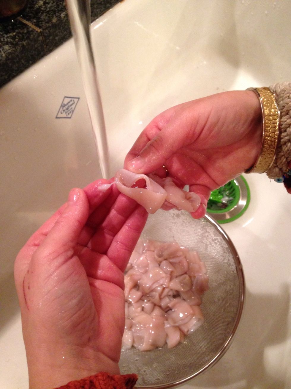 Once you have the rings put them back into the strainer and under running water give them one last cleaning. Be mindful of taring the rings.