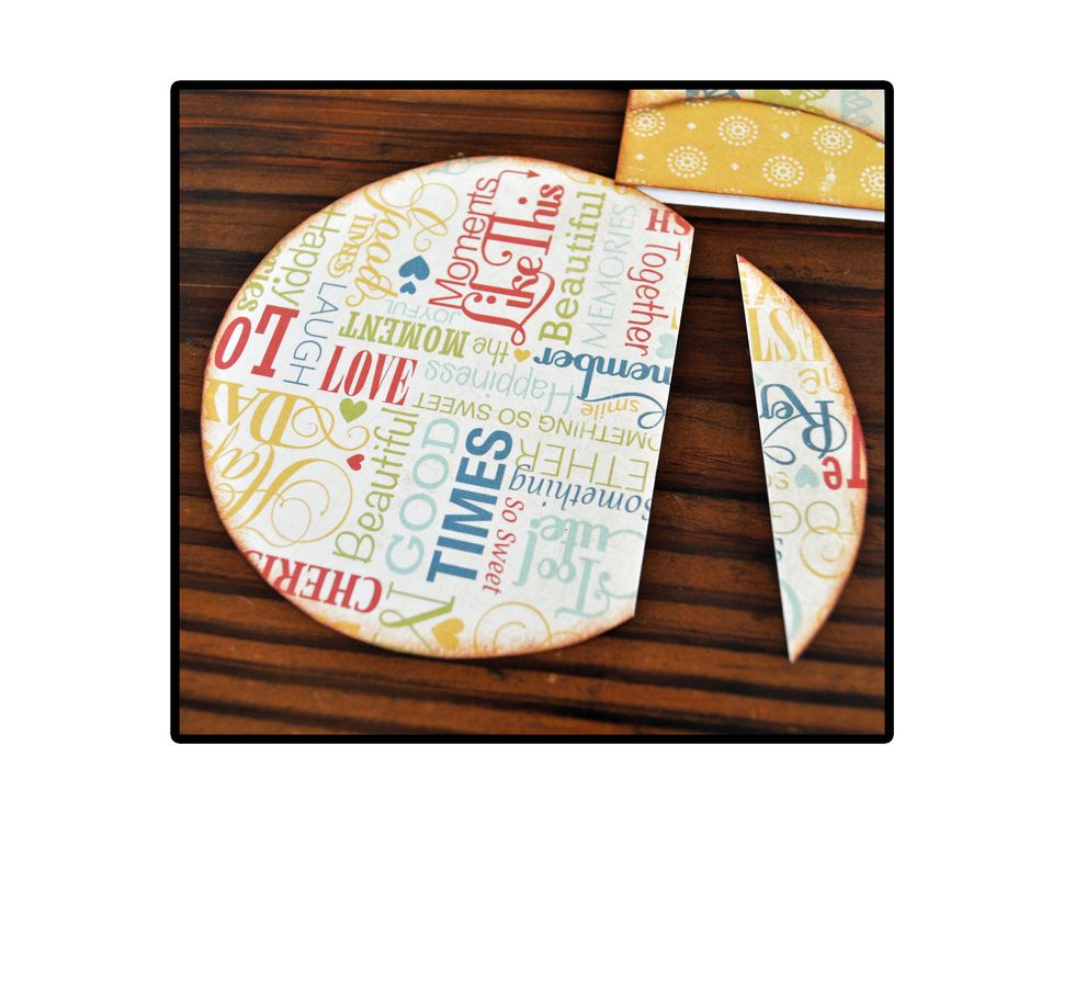 Once you have your design ready, the next step is to trace & cut the different elements out of your paper. I used the Ring DT as a circle and cut the bottom off so it wouldn't show at the bottom.