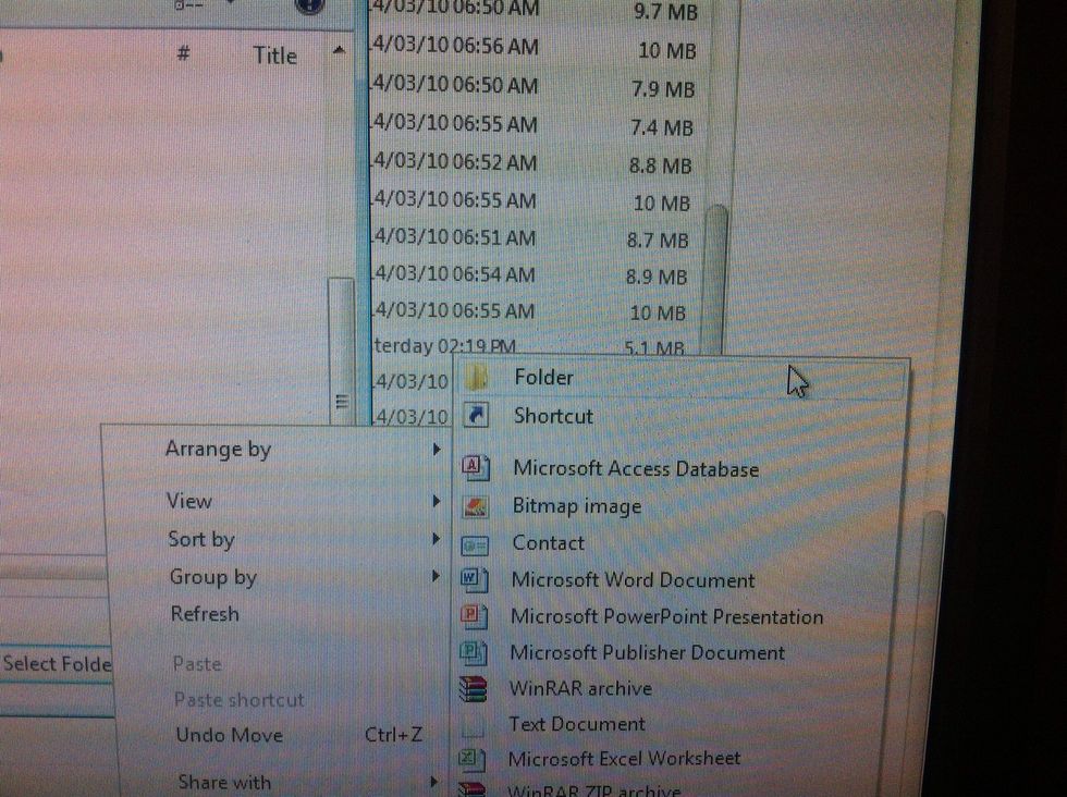 Once you hold your curser over the "new" option..(some computer you have to click)...there would appear another menu.At the top there would be a folder option you should click on.