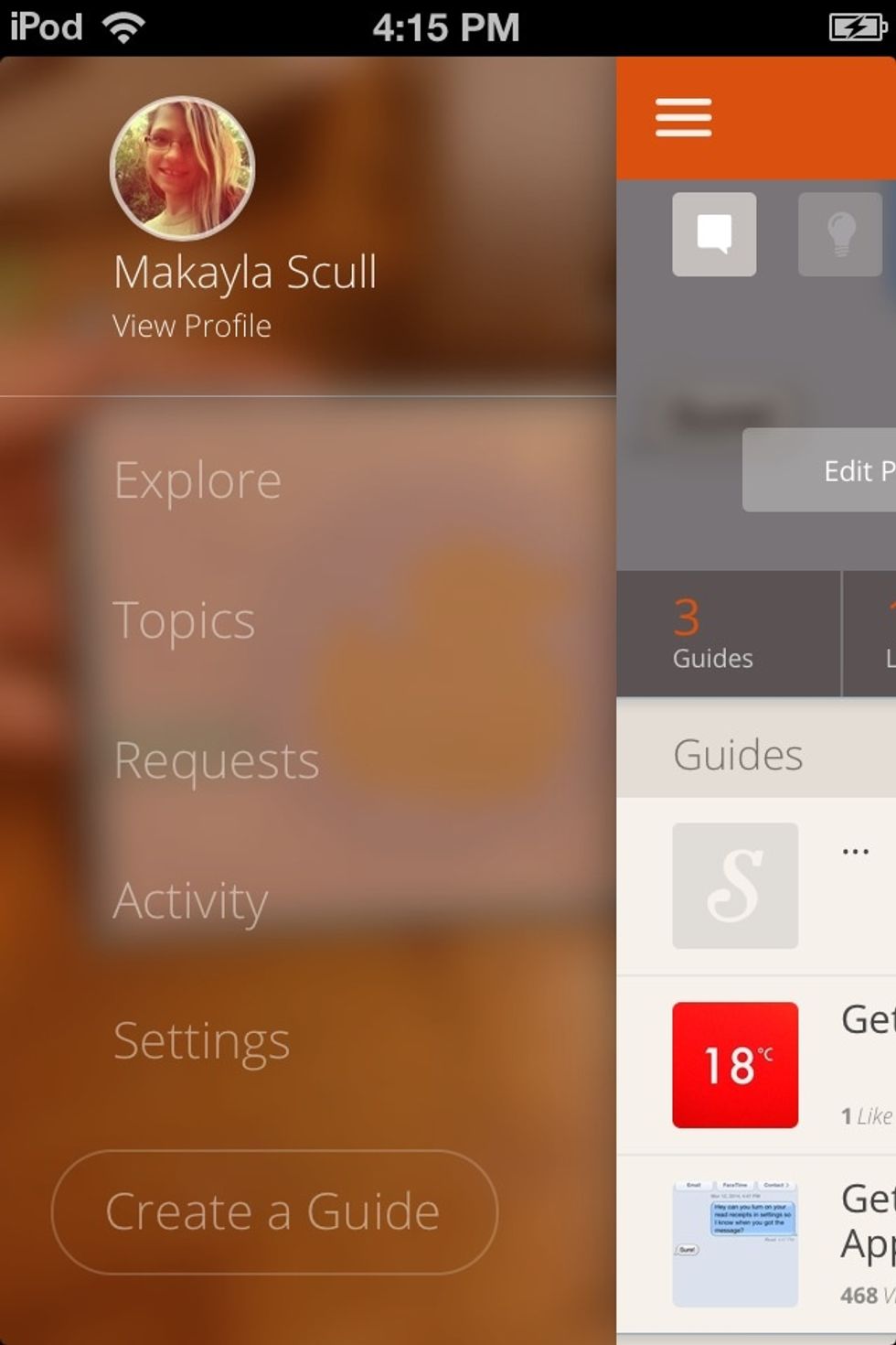 Once you open the app, tap the three lines in the top left hand corner or swipe to the left to click on your profile
