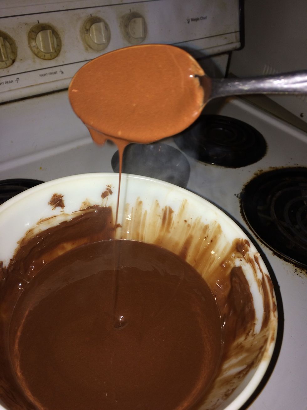 Once you see no chucks of chocolate chips that's how you know you're ready to start dipping the buck eyes