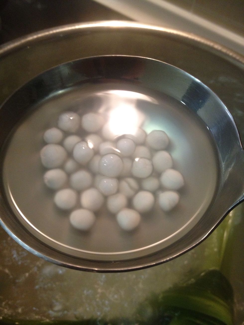 Once you see the sago turn slightly translucent on their outer edge, usually takes about 10 minutes.