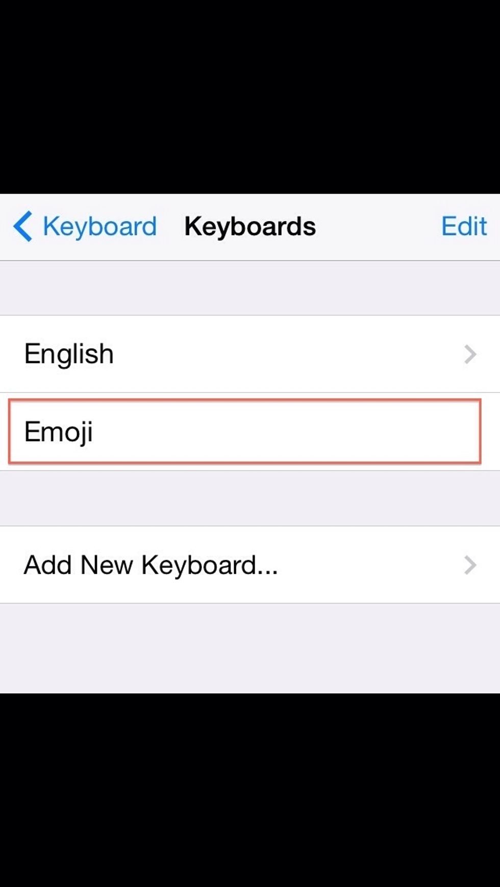 Once you tap to select the Emoji keyboard, you will now see it in your list of keyboards.