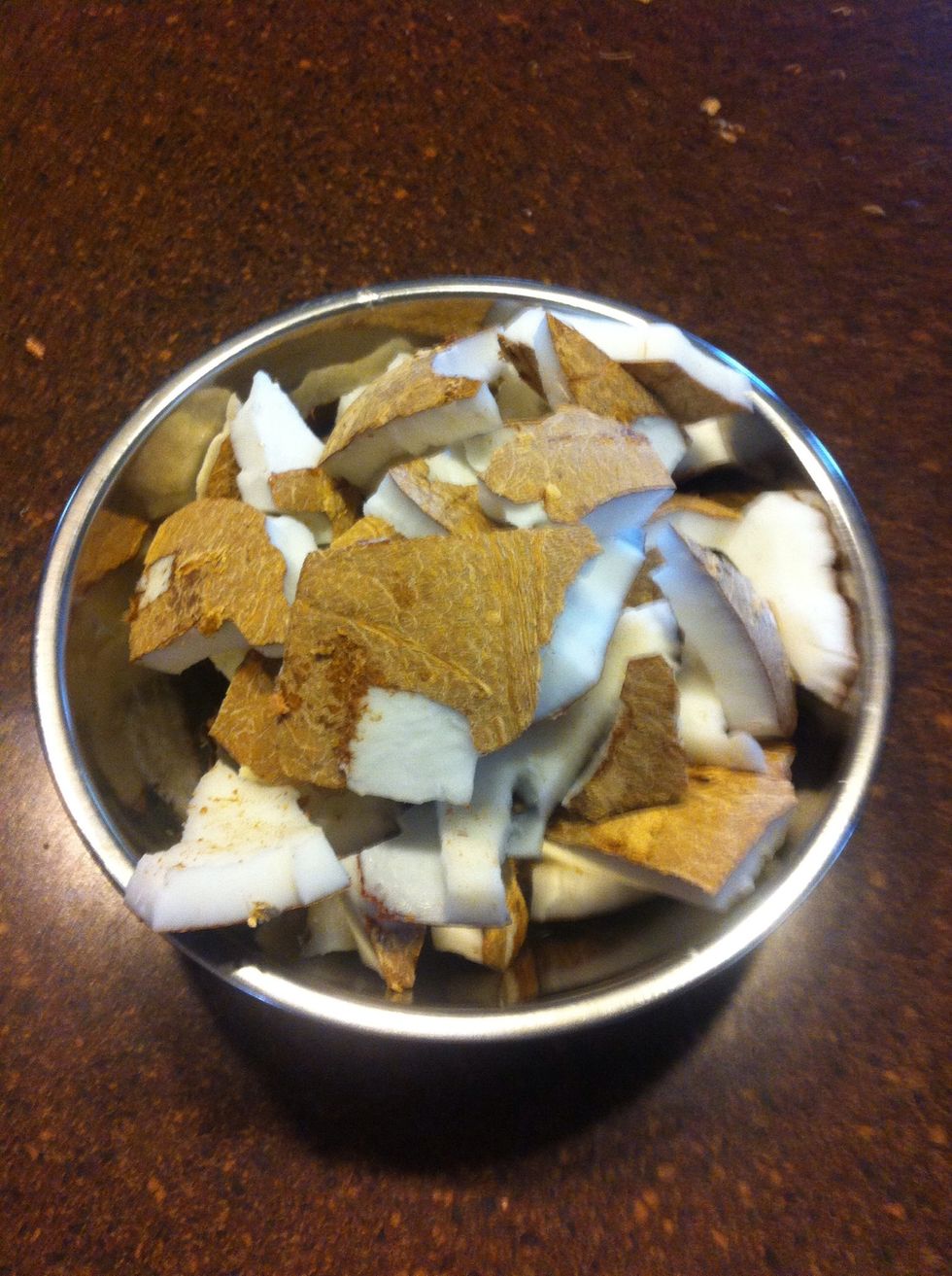 Once you've got all the flesh out of the shell, you'll need to get the rest of the husk off.