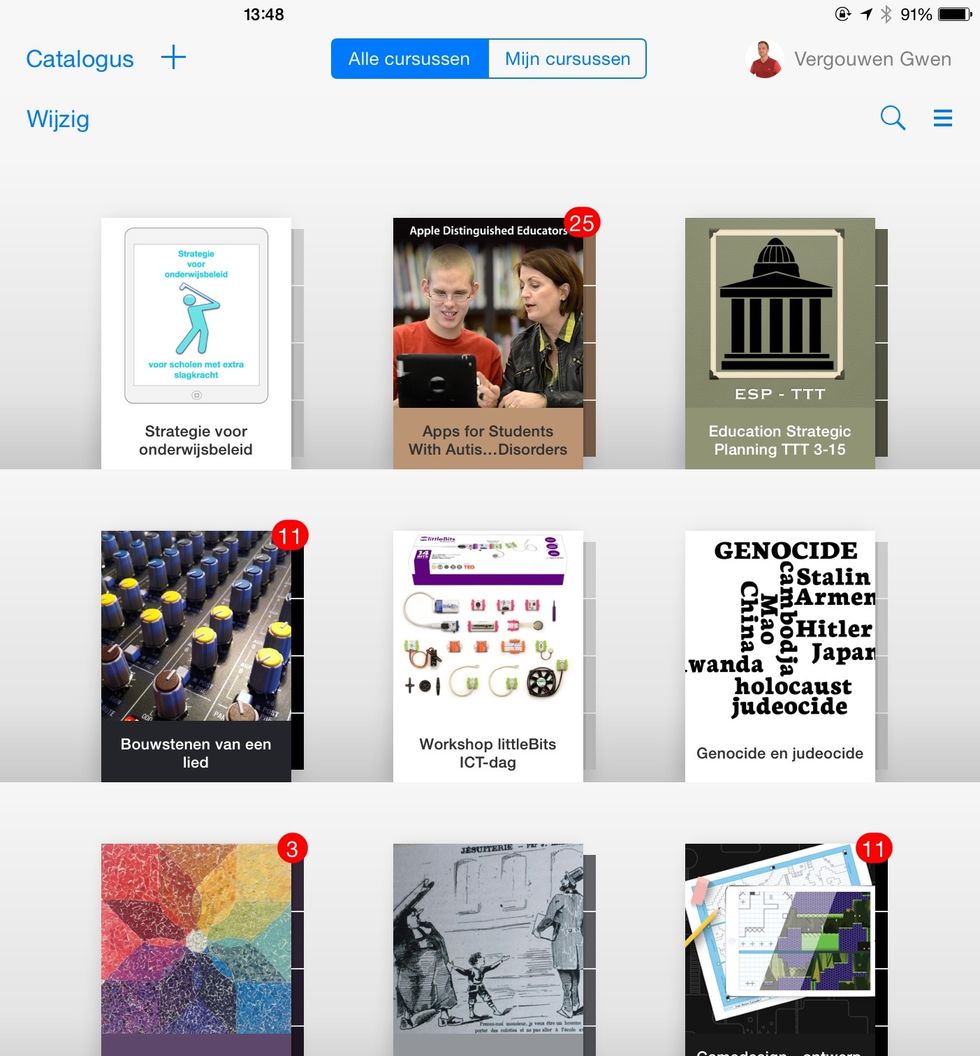 Once you've installed courses, you'll have a kind of a bookshelf like this.